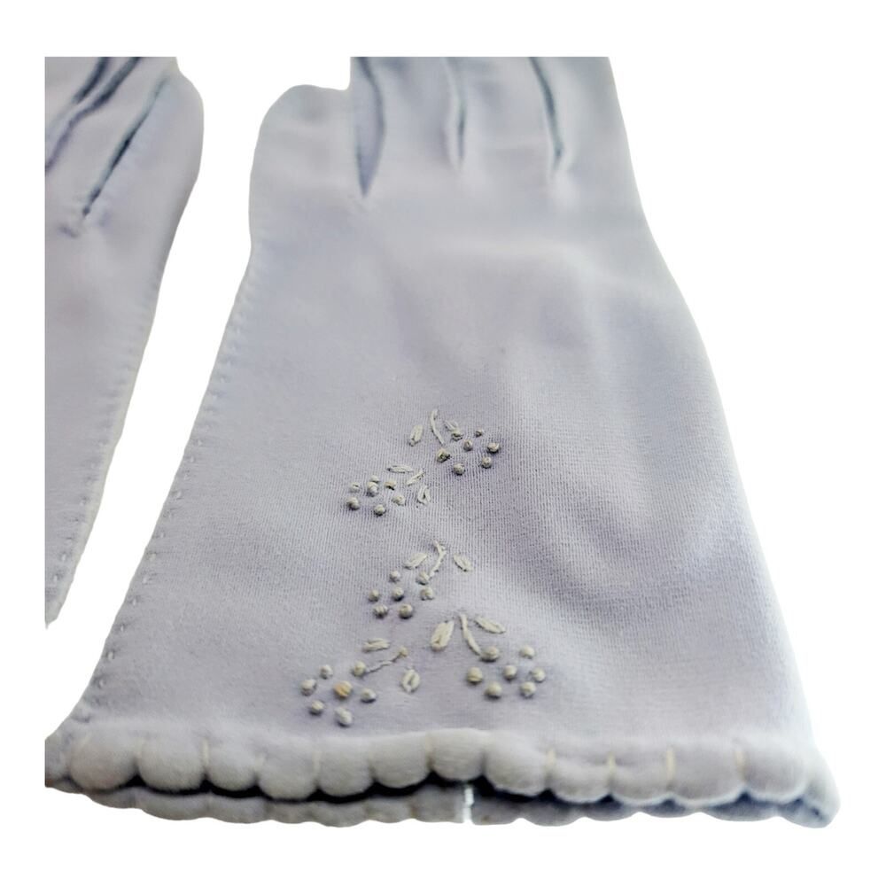 VAN RAALTE Vintage Nylon Size 6.5 Ladies Light Blue Embroidered Women's Glove - Picture 6 of 8